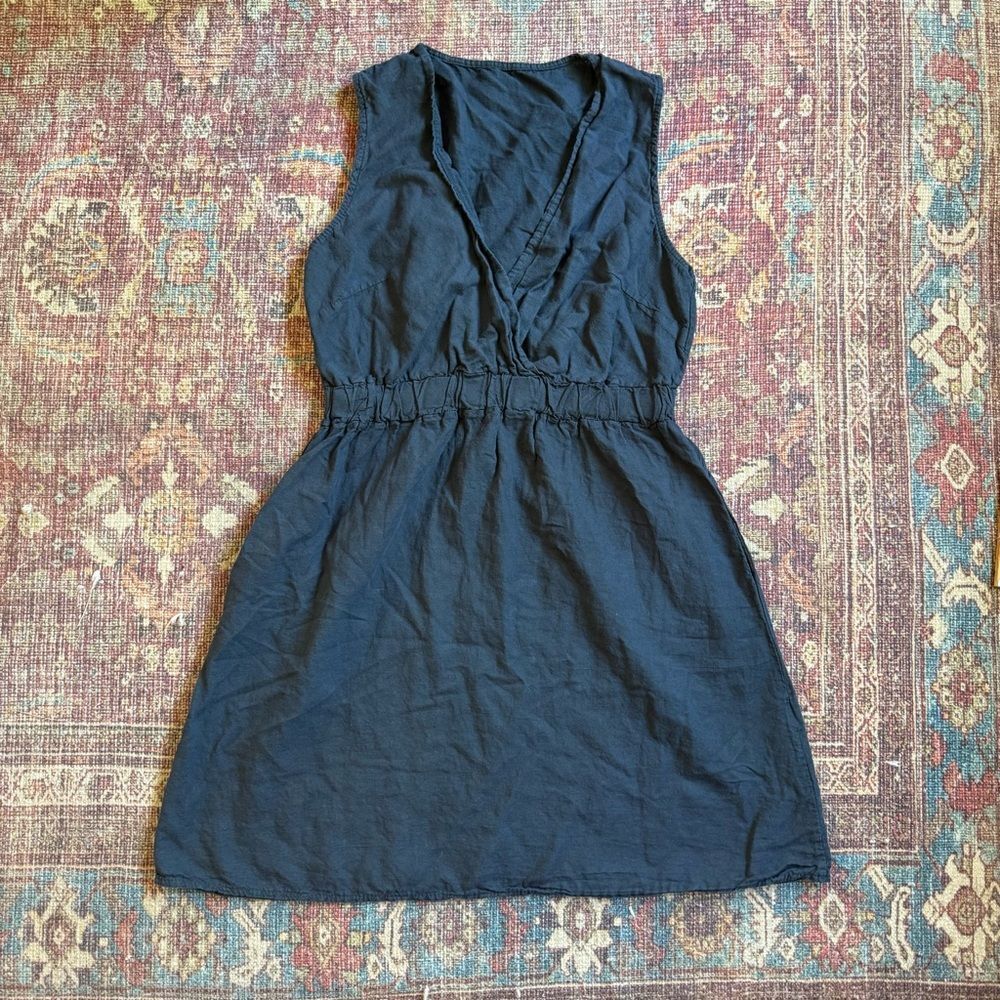 Women’s Large Made in Italy Linen Cotton blend Navy Sleeveless Dress